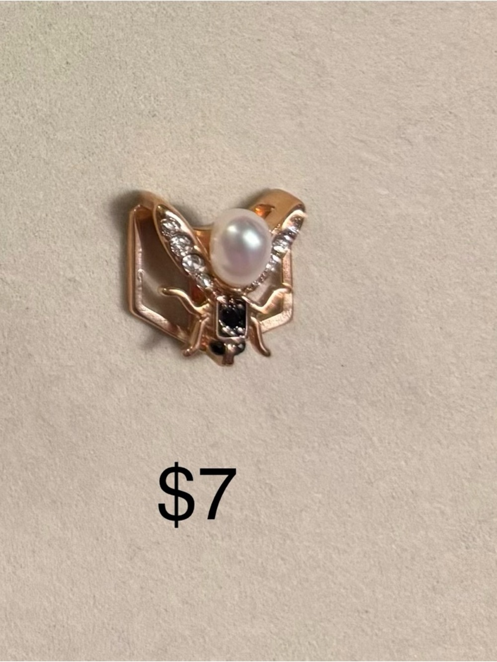 KEEP Collective Gold-Tone Firefly charm with White Pearl and Clear Crystals
